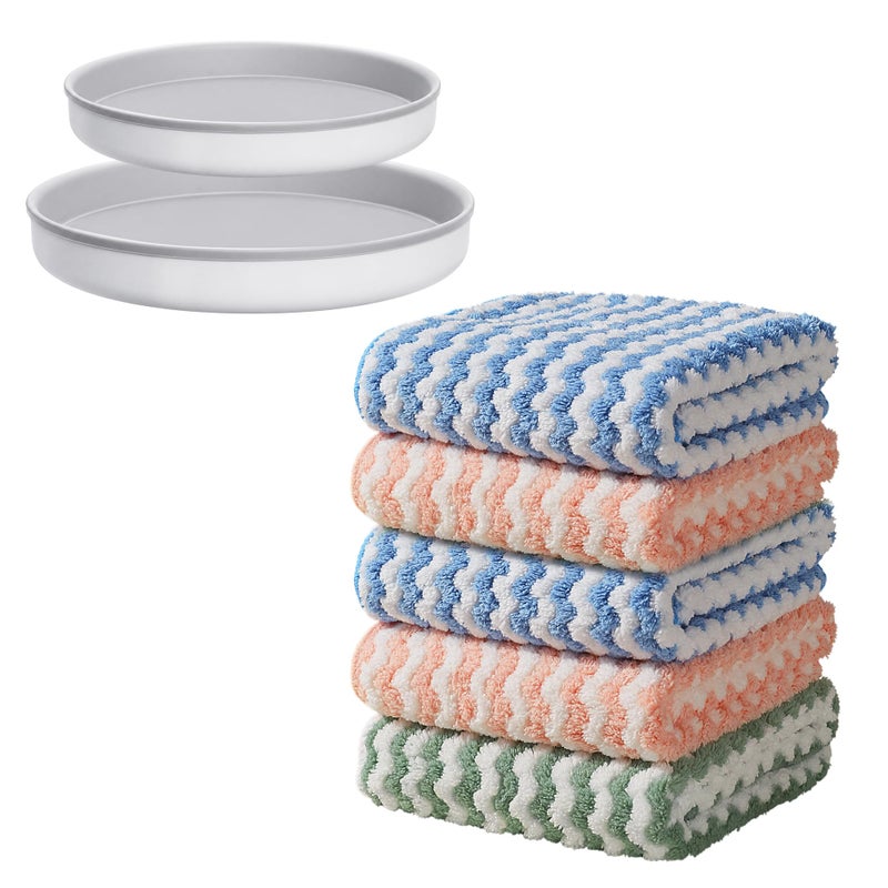JOYMOOP Microfiber Cleaning Cloth 5 PCS Kitchen Towels10 x 10 Absorbent Streak Free Lint Cleaning Cloths Reusable and Washable Dish Rags with 12 and 10 Lazy Susan Organizer - Image 2