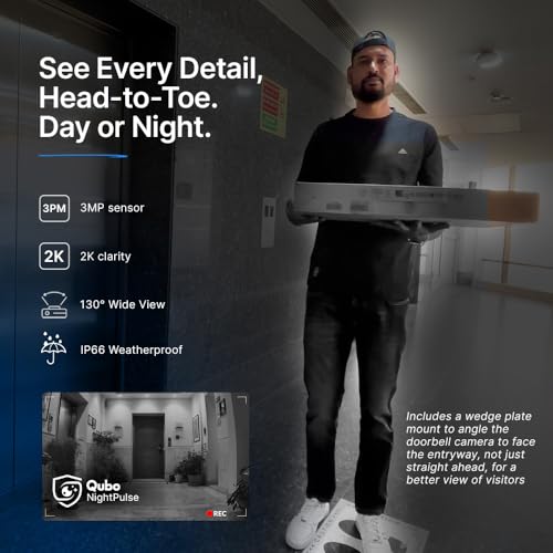 Qubo Smart Wi-Fi Video Doorbell Pro 2K from Hero Group | Instant Phone Visitor Video Call | Intruder Alarm | 3MP 1296P Resolution | 2-Way Talk | NightPulse Vision - Image 3