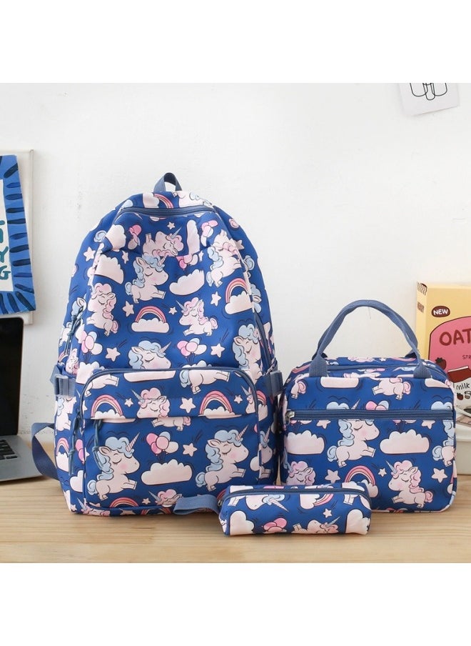 GGEROU Unicorn School Bag Backpack for Girls Boys, 3Pcs Large Schoolbag Book Bag Rucksack Backpack for School with Lunch Bag and Pencil Case for Students Teenagers Kids, Blue  - Image 1