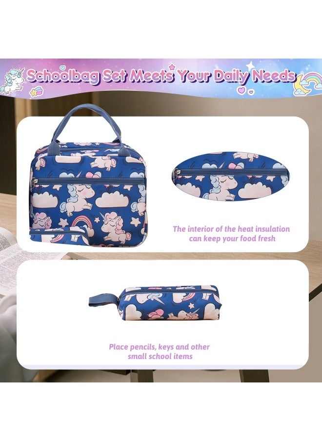 GGEROU Unicorn School Bag Backpack for Girls Boys, 3Pcs Large Schoolbag Book Bag Rucksack Backpack for School with Lunch Bag and Pencil Case for Students Teenagers Kids, Blue  - Image 3