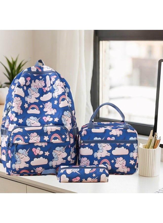 GGEROU Unicorn School Bag Backpack for Girls Boys, 3Pcs Large Schoolbag Book Bag Rucksack Backpack for School with Lunch Bag and Pencil Case for Students Teenagers Kids, Blue  - Image 4