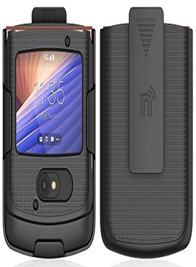 نيكيد سيل فون جراب بمشبك لهاتف موتورولا RAZR 5G القابل للطي، غطاء صلب نحيف من Nakedcellphone [أسود] مع حامل حزام [دوار/بسقاطة] لهاتف موتورولا موتو RAZR 5G القابل للطي (2020) XT2071 - Image 4
