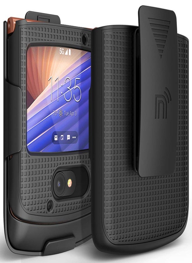 نيكيد سيل فون جراب بمشبك لهاتف موتورولا RAZR 5G القابل للطي، غطاء صلب نحيف من Nakedcellphone [أسود] مع حامل حزام [دوار/بسقاطة] لهاتف موتورولا موتو RAZR 5G القابل للطي (2020) XT2071 - Image 2