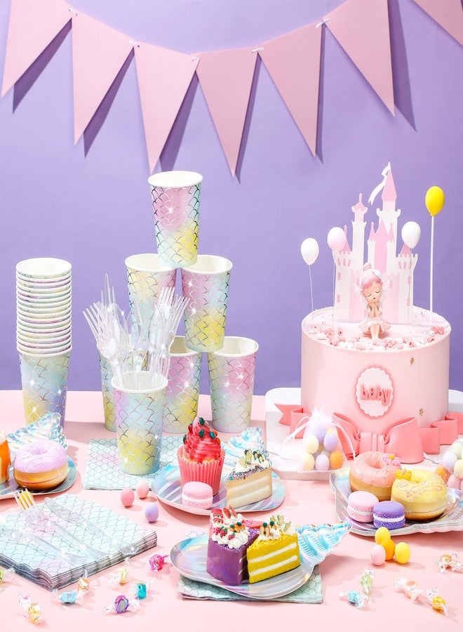 Cunhill 144 Pcs Mermaid Party Supplies Tableware Mermaids Themed Decorations Under the Sea Party Dinnerware Set Includes Plates Napkins Cups Spoons Fork Knives for Baby Shower Birthday Party(Elegant Style) - Image 4
