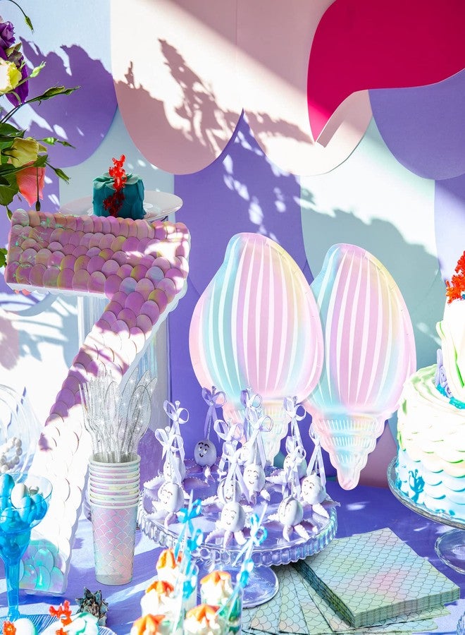 Cunhill 144 Pcs Mermaid Party Supplies Tableware Mermaids Themed Decorations Under the Sea Party Dinnerware Set Includes Plates Napkins Cups Spoons Fork Knives for Baby Shower Birthday Party(Elegant Style) - Image 3