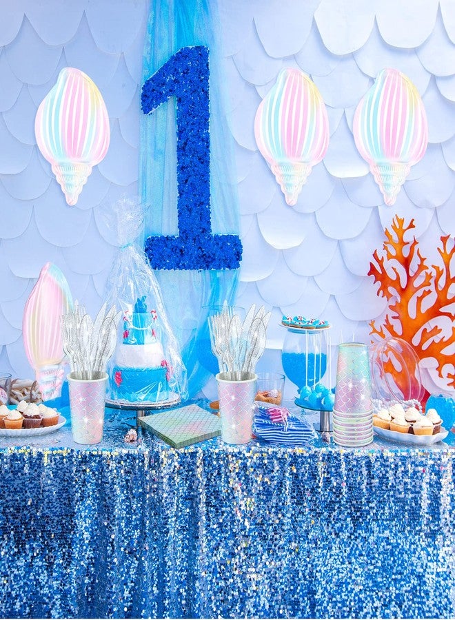 Cunhill 144 Pcs Mermaid Party Supplies Tableware Mermaids Themed Decorations Under the Sea Party Dinnerware Set Includes Plates Napkins Cups Spoons Fork Knives for Baby Shower Birthday Party(Elegant Style) - Image 5
