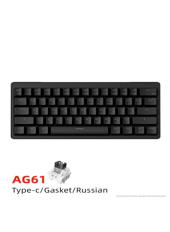 AG61 Keyboard Portuguese Russian Thai Spanish Keycap Wired Gaming E-sports Keyboard Mute Mechanical Keyboard-Color:61-key Russian/black  Office Silent Axis - Image 1