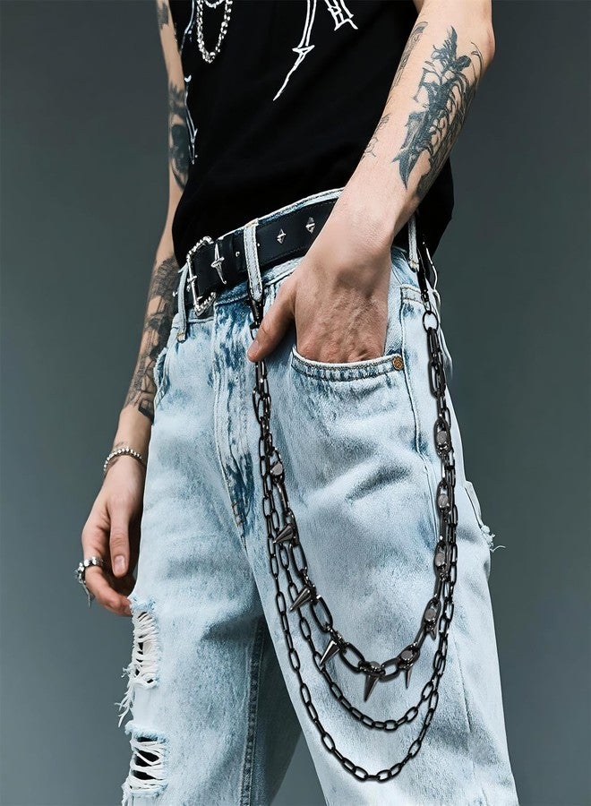 OIDEA Pants Chain for Women Men: Vintage Gothic Rivet Layered Jeans Chains Hip Hop Punk Rock Wallet Chain Clothing Accessories Halloween Jewelry, Black - Image 3
