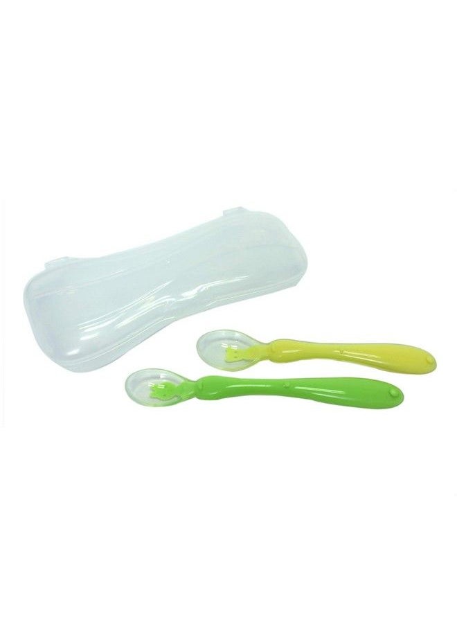 Safe-O-Kid Soft Silicone Tip Spoons Set Box (2 Spoons) Yellow & Green  - Image 2