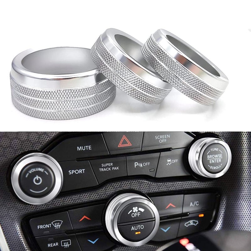 Auprite Climate Control Knob Covers for Challenger Accessories 20152023 2024 for Dodge Charger 20152023 2024 for Dodge Chrysler 300300s 201520243Pcs Kit Silver