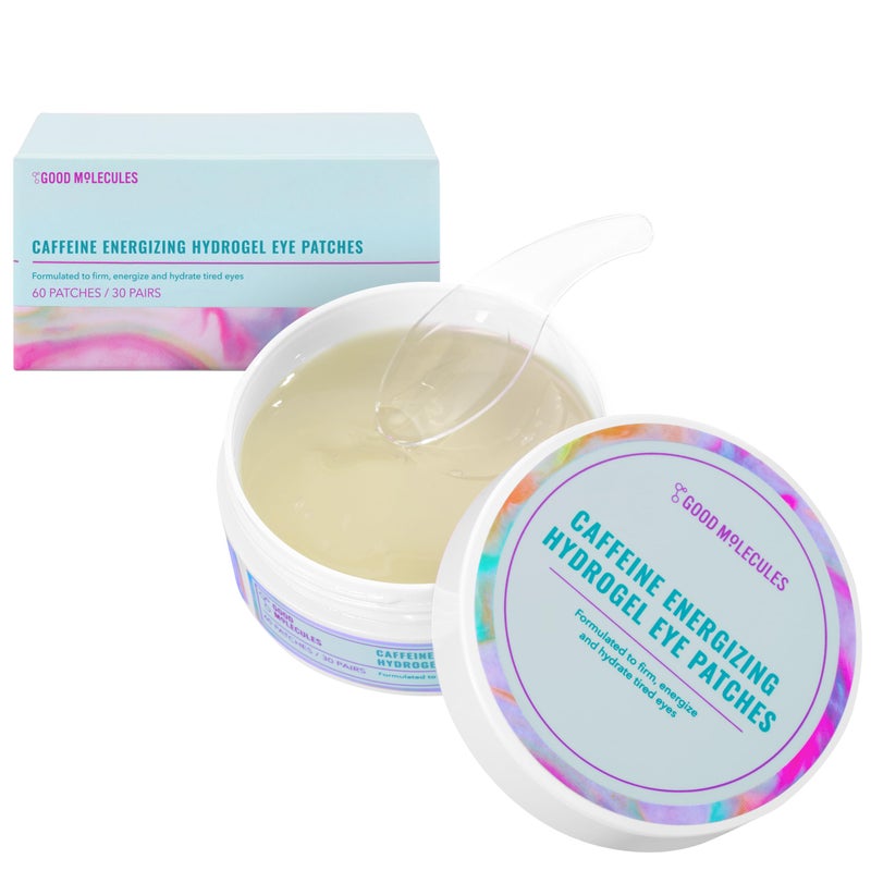 Good Molecules لصقات العين الهيدروجيل المنشطة بالكافيين من جود مولكيولز - قناع عين مع حمض الهيالورونيك لترطيب وتقليل الانتفاخ - عبوة من 30، للعناية بالبشرة للوجه - Image 1