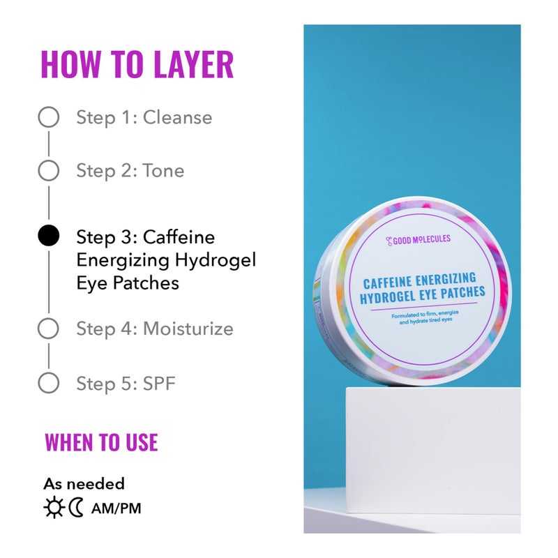 Good Molecules لصقات العين الهيدروجيل المنشطة بالكافيين من جود مولكيولز - قناع عين مع حمض الهيالورونيك لترطيب وتقليل الانتفاخ - عبوة من 30، للعناية بالبشرة للوجه - Image 5