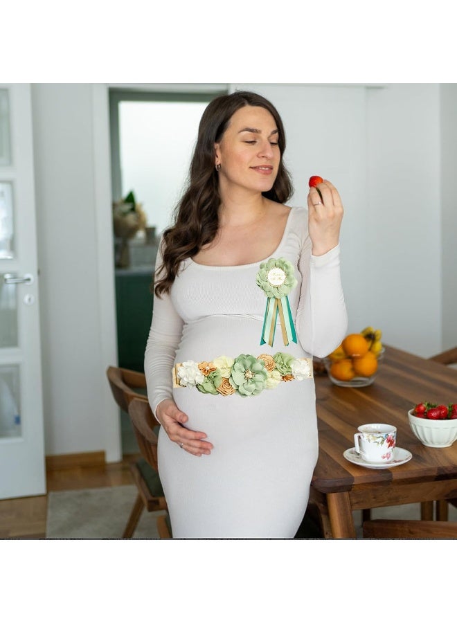 CANIPHA 3Pcs Maternity Sash Mother To Be & Daddy To Be Baby Shower Set, Green Flower Baby Shower Sash Belly Belt Decoration for Mommy Girl, Pregnancy Sash Expectant Parents Gender Reveal Party for Baby Shower  - Image 5
