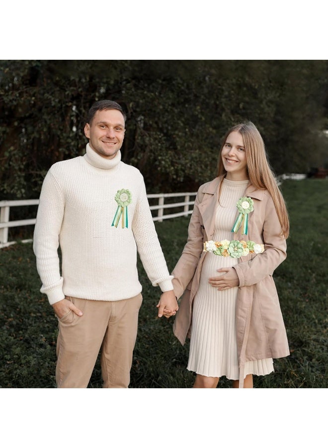 CANIPHA 3Pcs Maternity Sash Mother To Be & Daddy To Be Baby Shower Set, Green Flower Baby Shower Sash Belly Belt Decoration for Mommy Girl, Pregnancy Sash Expectant Parents Gender Reveal Party for Baby Shower  - Image 4