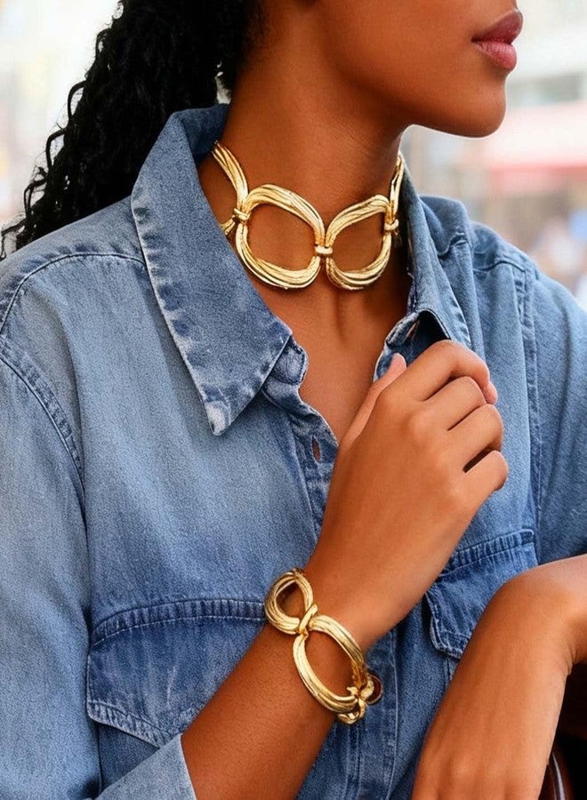 CLOACE Chunky Choker Necklace Set Gold Thick Necklaces Bracelet Punk Cuban Chain Jewelry Accessories for Women (Gold) - Image 4