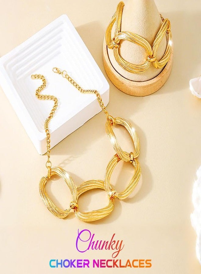 CLOACE Chunky Choker Necklace Set Gold Thick Necklaces Bracelet Punk Cuban Chain Jewelry Accessories for Women (Gold) - Image 2