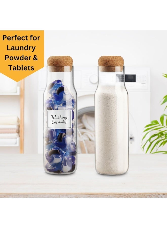 Jaffiust 2 PCS Glass Carafe with Stopper - 800ml Fridge Borosilicate Glass Milk Bottle Water Pitcher with Lid - Laundry Powder Storage - Image 3