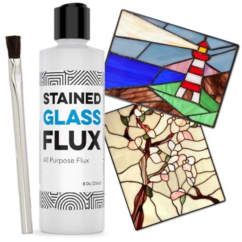 IMPRESA Liquid Zinc Flux for Stained Glass Supplies - 8 Oz Bottle - Water-Soluble Formula & Brush Included - Compatible with Copper, Zinc & Lead Foil for Stained Glass Soldering - Image 1