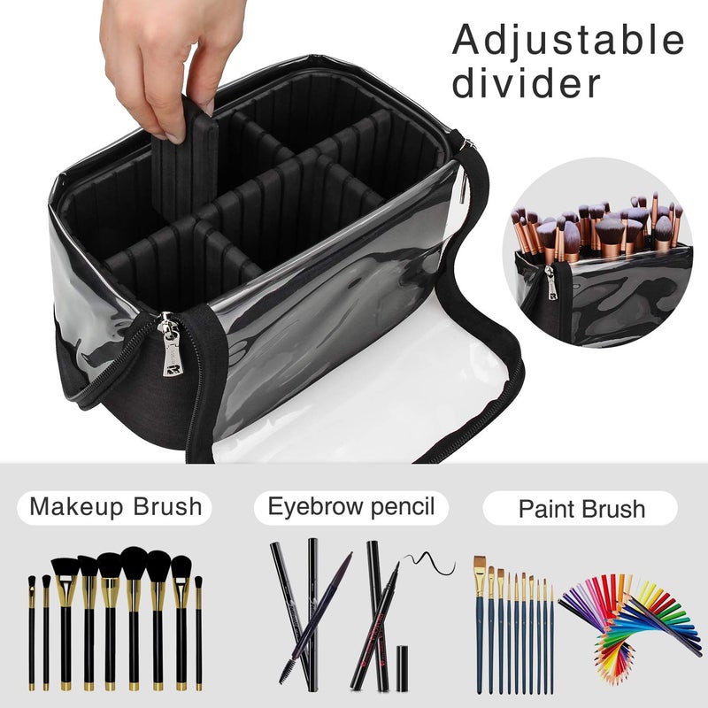 TANTO Makeup Brush Case Stand-up Makeup Cup Travel Professional Cosmetic Bag Artist Storage Bag Large Makeup Brush Bag with Adjustable Divider (Large, Black) - Image 2