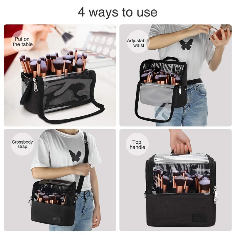 TANTO Makeup Brush Case Stand-up Makeup Cup Travel Professional Cosmetic Bag Artist Storage Bag Large Makeup Brush Bag with Adjustable Divider (Large, Black) - Image 5