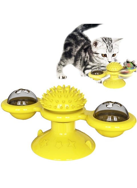 Interactive Cat Toy Rotating Suction Cup with Catnip and Toothbrush for Teeth Cleaning and Anxiety Relief