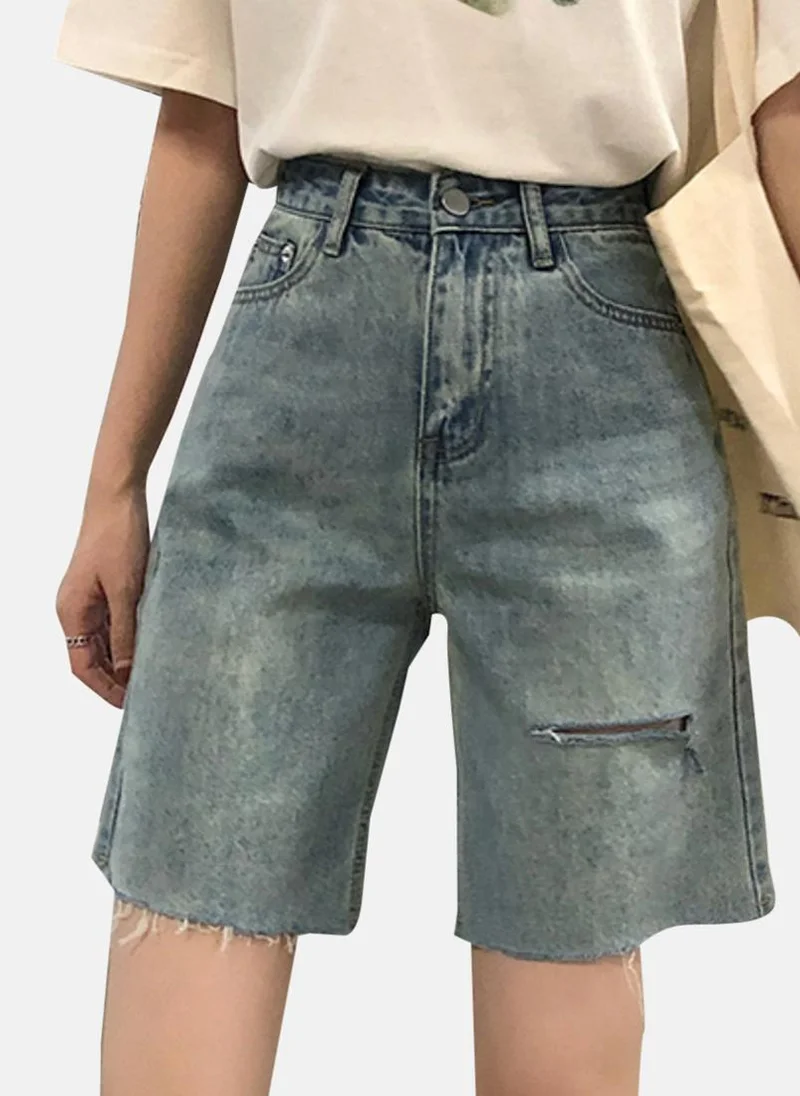 YUNIQEE Blue Solid Denim Shorts