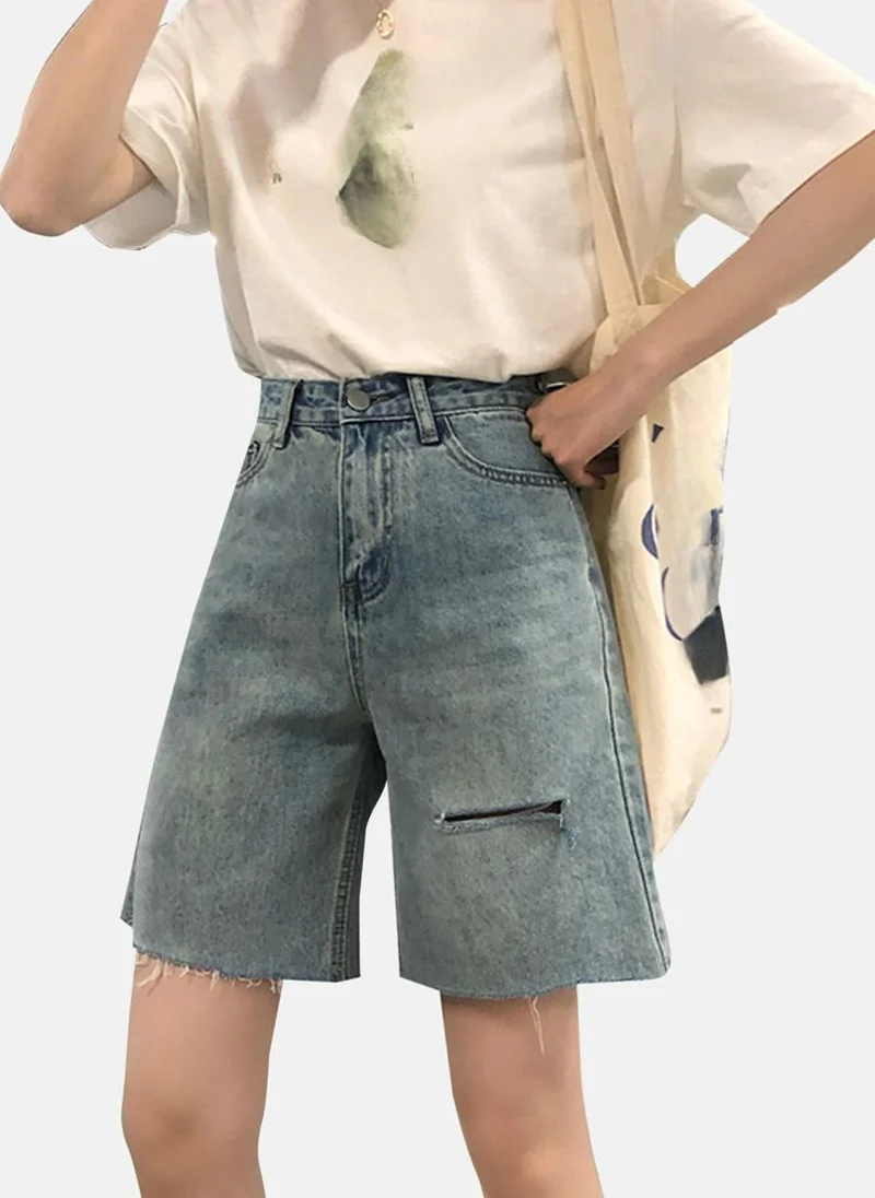 YUNIQEE Blue Solid Denim Shorts