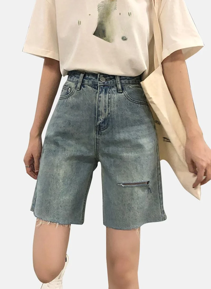 YUNIQEE Blue Solid Denim Shorts