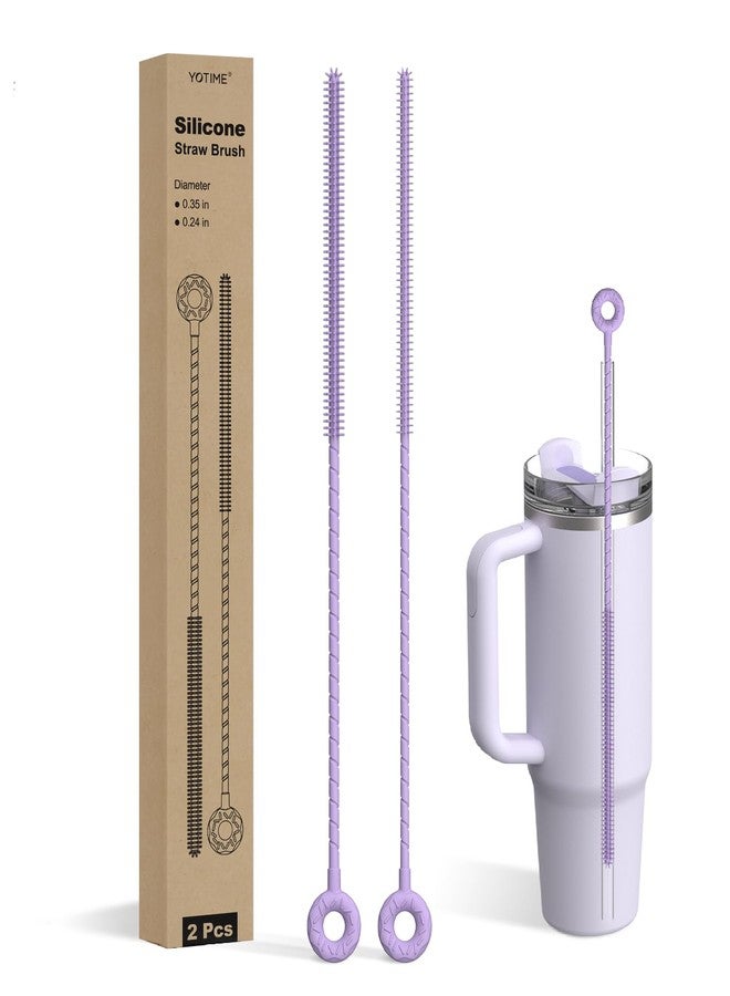 YOTIME Silicone Straw Cleaner Brush, 2 Pcs Reusable Straw Brush(6mm+9mm) for Cleaning Narrow & Wide Straws, Tumblers, Purple - Image 1