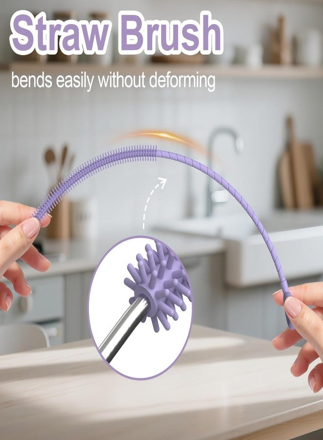 YOTIME Silicone Straw Cleaner Brush, 2 Pcs Reusable Straw Brush(6mm+9mm) for Cleaning Narrow & Wide Straws, Tumblers, Purple - Image 4
