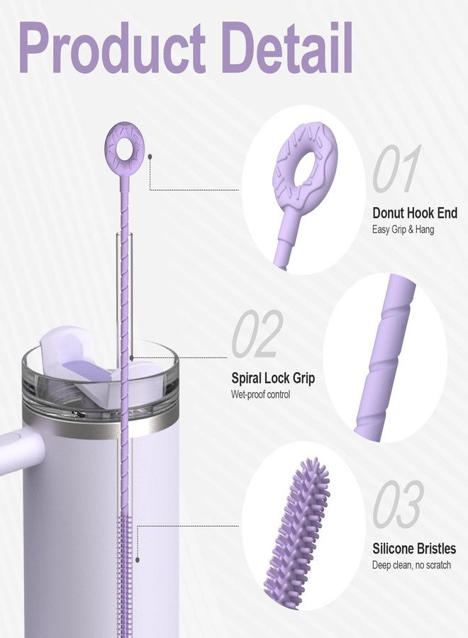 YOTIME Silicone Straw Cleaner Brush, 2 Pcs Reusable Straw Brush(6mm+9mm) for Cleaning Narrow & Wide Straws, Tumblers, Purple - Image 3