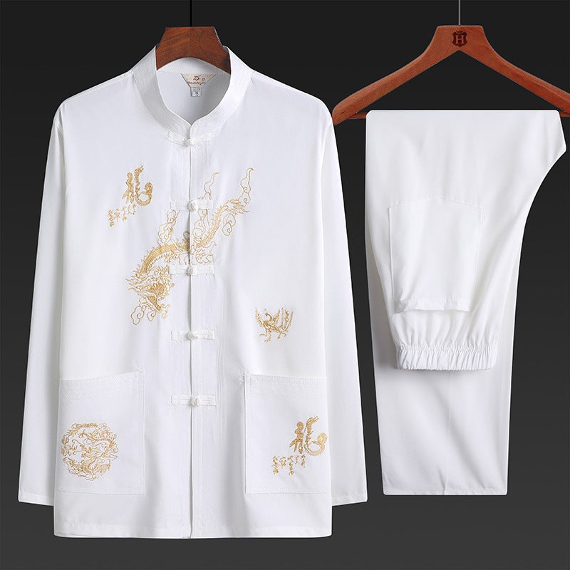 Middle-Aged And Elderly People'S Grandpa Tang Suit Men'S Long-Sleeved Shirt Chinese Embroidered Dad'S Morning Exercise Clothes Hanfu Summer - Image 5