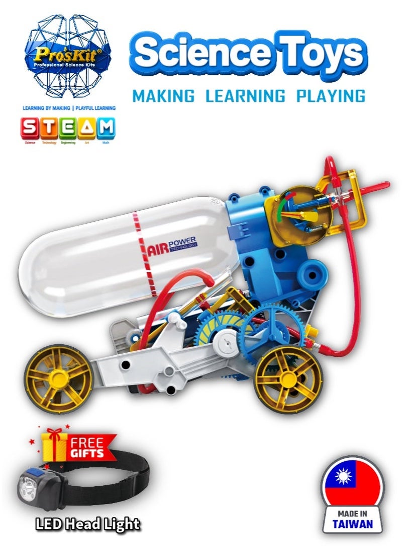Pro'skit Pro’sKit GE-631 Air Engine Car Kit – DIY STEM Compressed-Air Propulsion Car Toy for Kids 10+ (Battery-Free Eco Car) LED Headlight Gift - Image 1