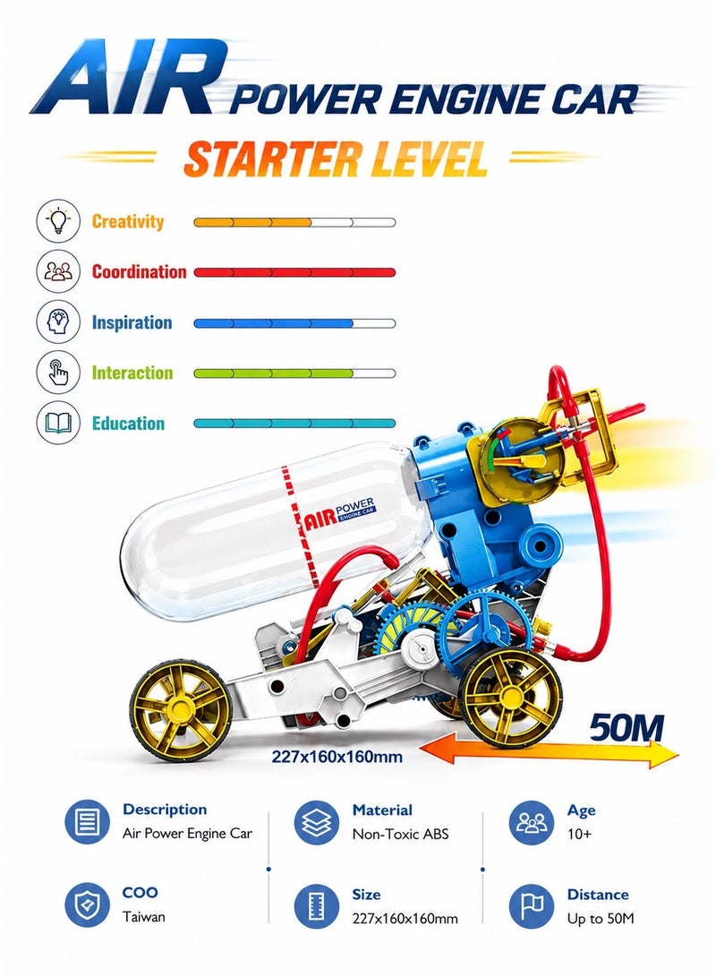 Pro'skit Pro’sKit GE-631 Air Engine Car Kit – DIY STEM Compressed-Air Propulsion Car Toy for Kids 10+ (Battery-Free Eco Car) LED Headlight Gift - Image 4
