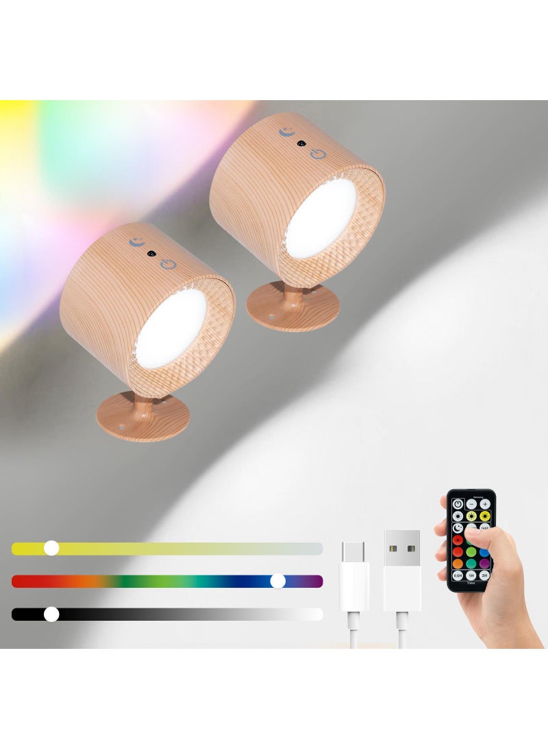 Y&D Wall Mounted Lights, RGB Wall Sconces Lamp Rechargeable Battery Operated, 3 Color Temperatures & Dimmable Magnetic 360° Rotation Cordless Light for Bedroom Living Room 2pcs  - Image 1