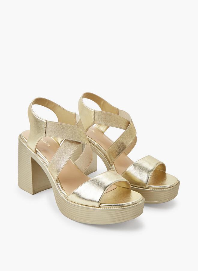 Surestep Women Lightweight Metallic Block Heel Sandals With Elastic Cross Straps - Image 1