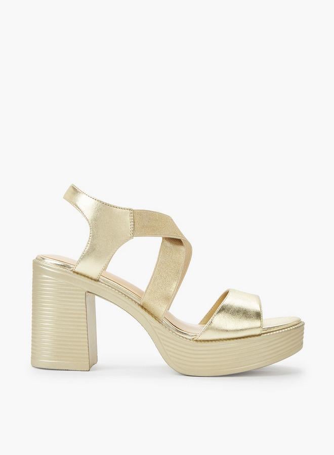 Surestep Women Lightweight Metallic Block Heel Sandals With Elastic Cross Straps - Image 3