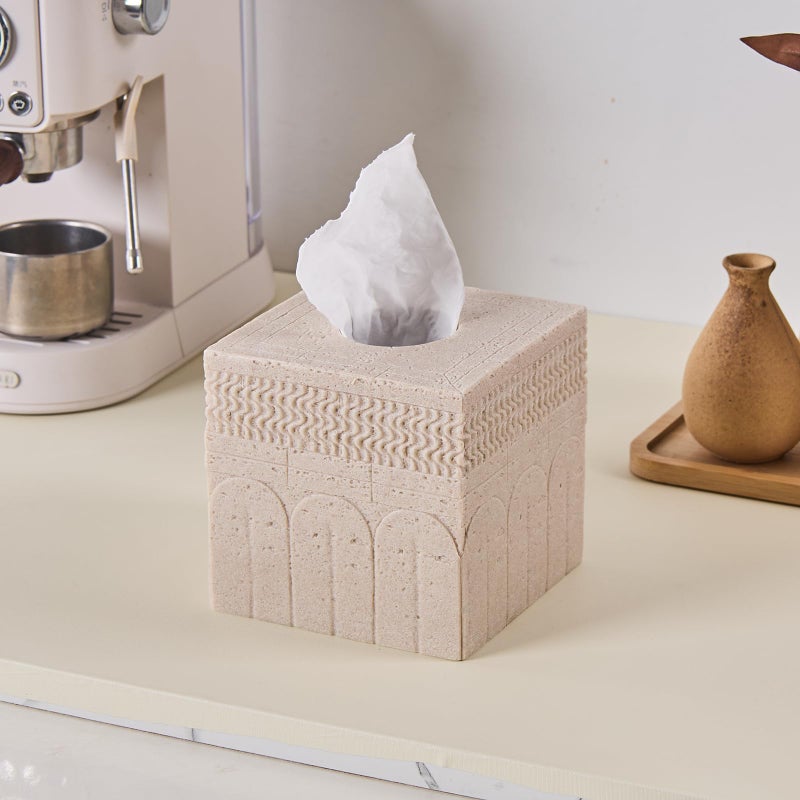 HOLOLA Beige Tissue Box Cover â€“ Modern Resin Cube Holder for Bathroom, Bedroom, Office â€“ Decorative Square Tissue Box for Countertop, Nightstand, Vanity & Desk â€“ Heavy&Sturdy - Image 2