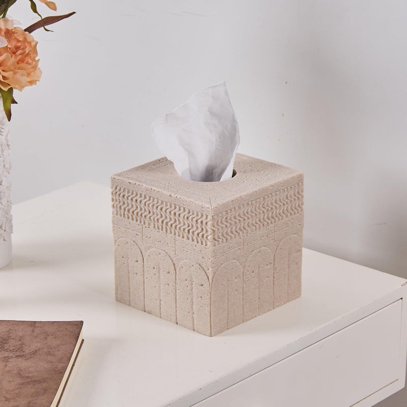 HOLOLA Beige Tissue Box Cover â€“ Modern Resin Cube Holder for Bathroom, Bedroom, Office â€“ Decorative Square Tissue Box for Countertop, Nightstand, Vanity & Desk â€“ Heavy&Sturdy - Image 3