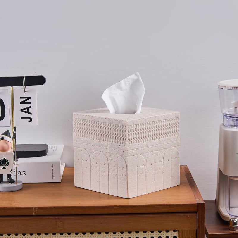 HOLOLA Beige Tissue Box Cover â€“ Modern Resin Cube Holder for Bathroom, Bedroom, Office â€“ Decorative Square Tissue Box for Countertop, Nightstand, Vanity & Desk â€“ Heavy&Sturdy - Image 5