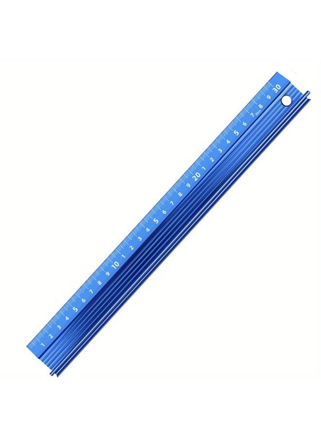 11 81 Inch Blue Aluminum Alloy Ruler Anti Slip Grip Laser Calibrated Scale - Image 1