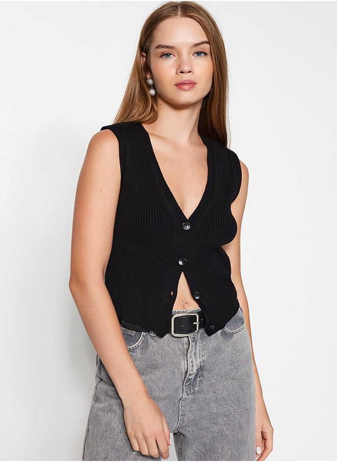 trendyol - Black Premium Yarn / Special Yarn V-Neck Knitwear Sweater TWOAW24SV00049 - Image 1