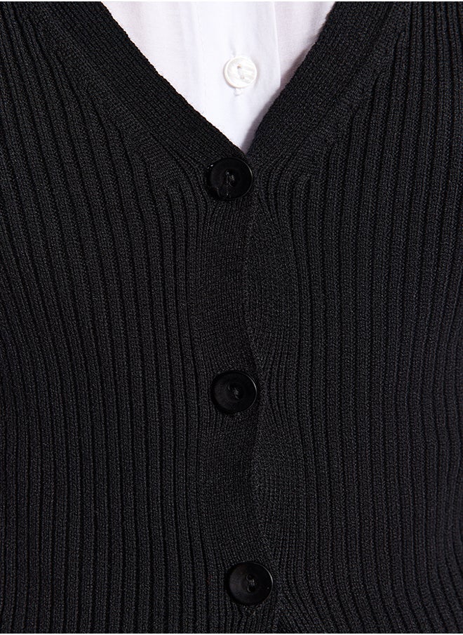 trendyol - Black Premium Yarn / Special Yarn V-Neck Knitwear Sweater TWOAW24SV00049 - Image 1