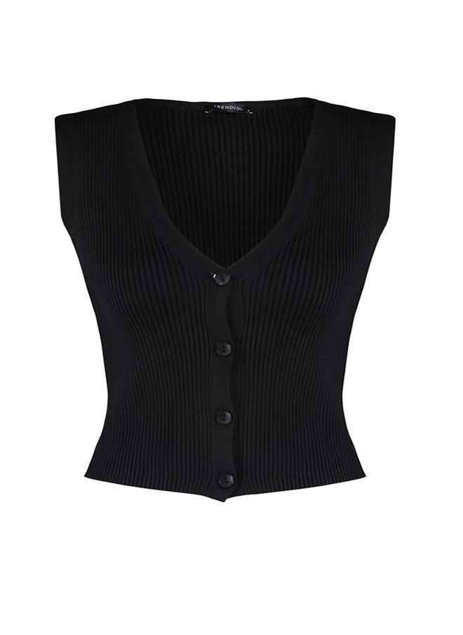 trendyol - Black Premium Yarn / Special Yarn V-Neck Knitwear Sweater TWOAW24SV00049 - Image 1