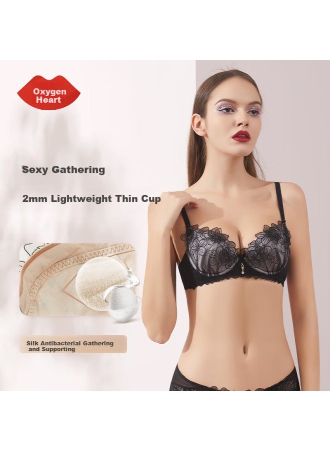 Yangxin Yongxin Embroidered Lace Bra, Soft Support Underwear For Young Women, Seamless Thin Style, Push-up, Anti-sagging, Beautiful Back Brassiere - Image 1