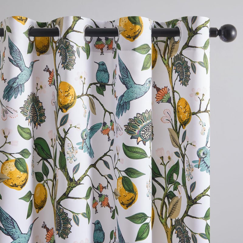 Topfinel White Pretty Pioneer Woman Blackout Curtains 63 Inches Length 2 Panels Aesthetic Retro Botanical Floral Hummingbird Printed Soundproof Grommet Drapery Treatment for Nursery Kid Classroom - Image 2