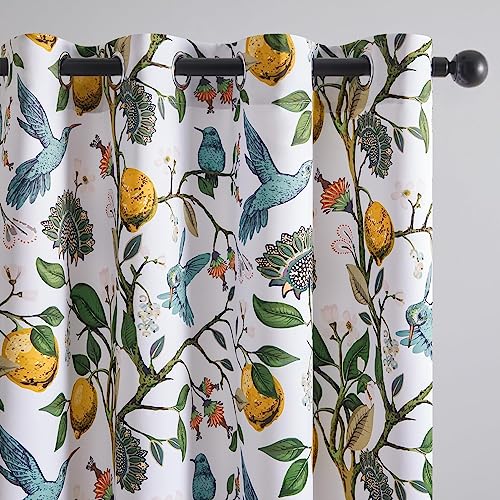 Topfinel White Pretty Pioneer Woman Blackout Curtains 63 Inches Length 2 Panels Aesthetic Retro Botanical Floral Hummingbird Printed Soundproof Grommet Drapery Treatment for Nursery Kid Classroom - Image 1
