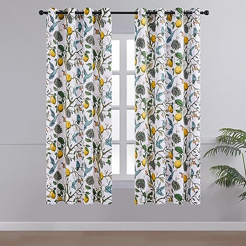 Topfinel White Pretty Pioneer Woman Blackout Curtains 63 Inches Length 2 Panels Aesthetic Retro Botanical Floral Hummingbird Printed Soundproof Grommet Drapery Treatment for Nursery Kid Classroom - Image 3