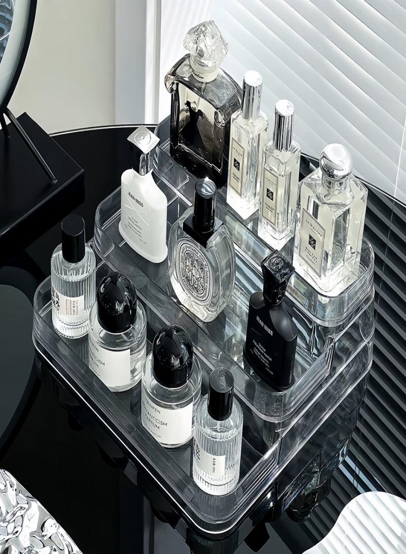 منظم مستحضرات التجميل والعطور، منظم حمام، رف مستحضرات تجميل من 3 طبقات، صينية تخزين مستحضرات التجميل والعناية بالبشرة، للخزانة، فرش المكياج، أدوات النظافة، رف توابل المطبخ - Image 1