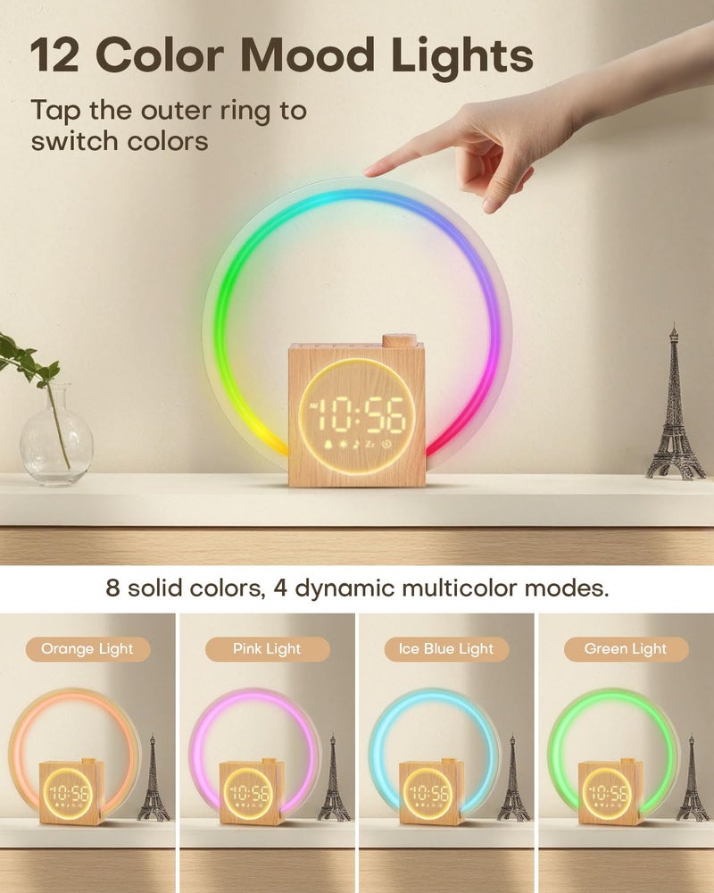 Zelaclock Sunrise Alarm Clock, White Noise Sound Machine, Alarm Clocks for Bedrooms with 12 Color Ambient Nightlight, White Noise Machine with 30 Soothing Sounds, Gifts for Adults, Kids, Couples and Friends - Image 5